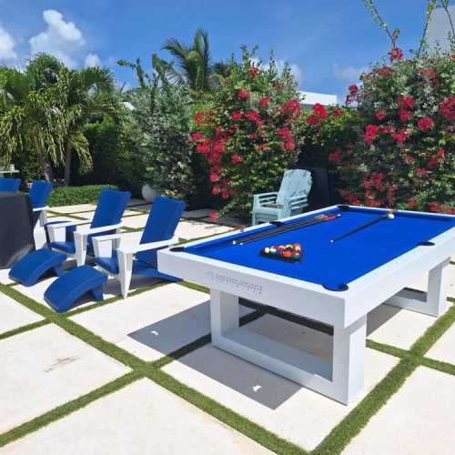 Pool table and outdoor movie theater