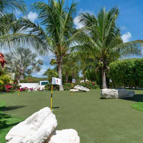 White Villas' unique amenities: putting green