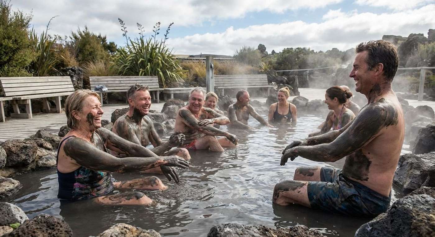 People doing a natural mud bath 