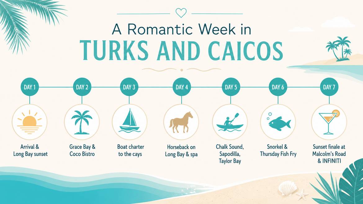 Seven-day romantic Turks and Caicos itinerary at a glance