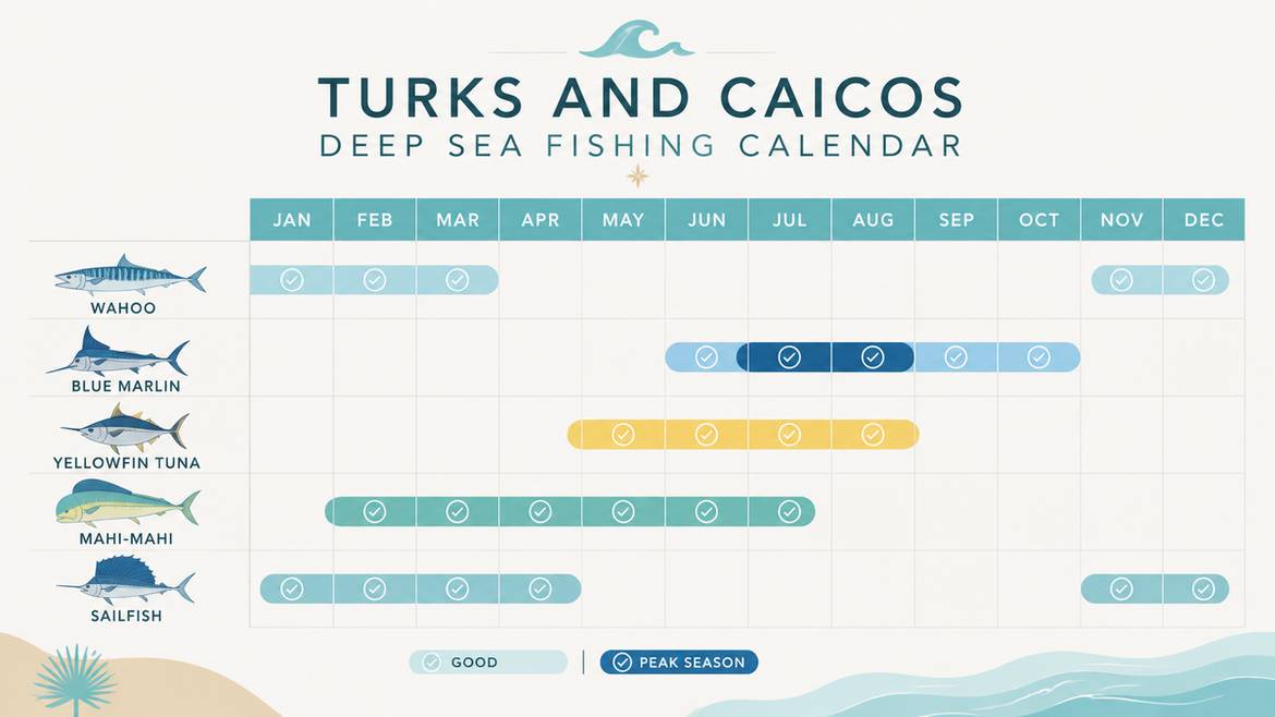 Turks and Caicos deep sea fishing seasonal calendar infographic