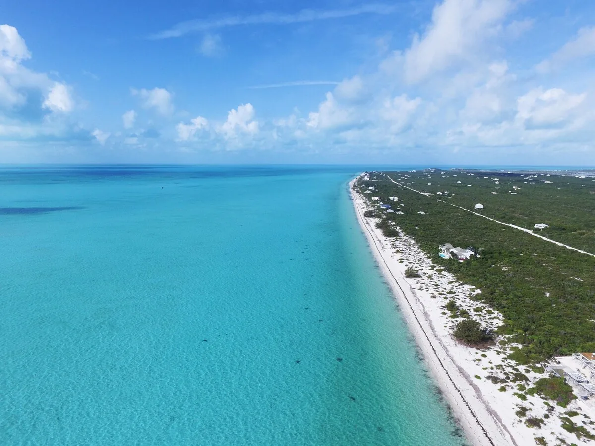Aerial view of Long Bay Beach, Providenciales, Turks and Caicos