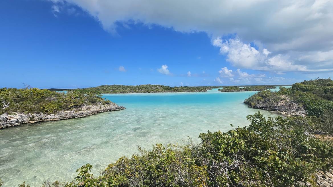 Chalk Sound National Park in Providenciales with vibrant turquoise water and small islets