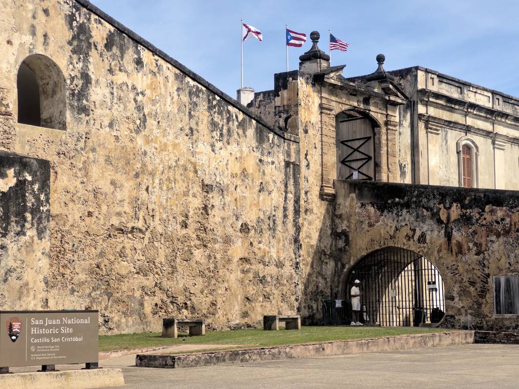 Castillo San Cristobal fort in Old San Juan Puerto Rico with Atlantic Ocean backdrop