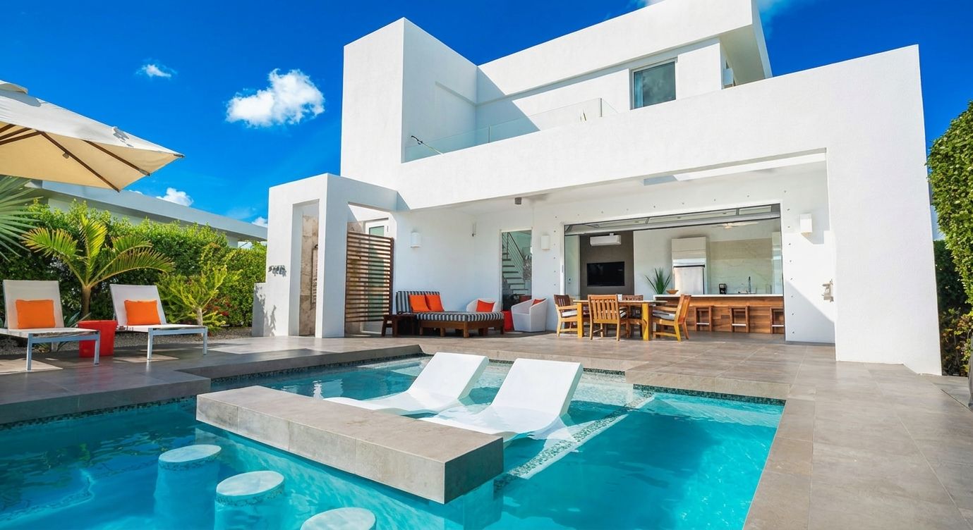 Villa 3 at White Villas: two-building villa with private pool and swim-up loungers