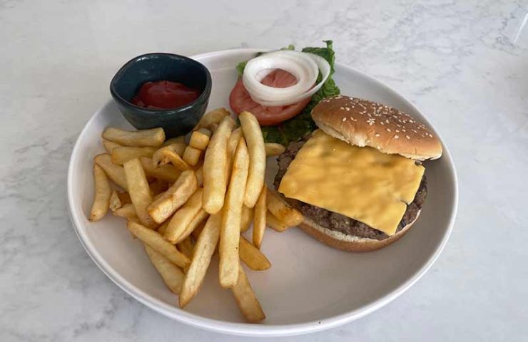 Kid Burger with lettuce and tomatoes, French fries